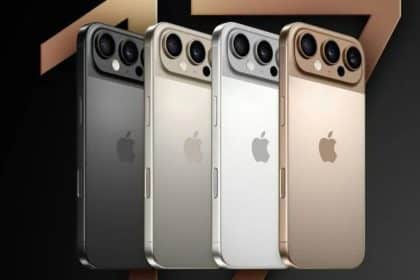 iPhone 17 Pro Max render showcasing four colour variants with a new camera design.
